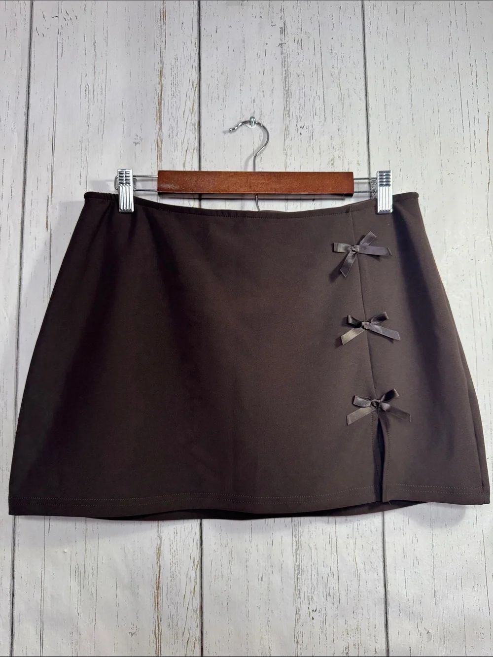 Free Haven Brown Bow Mini Skort Size L Coquette Y2K Balletcore Stretch Soft Girl